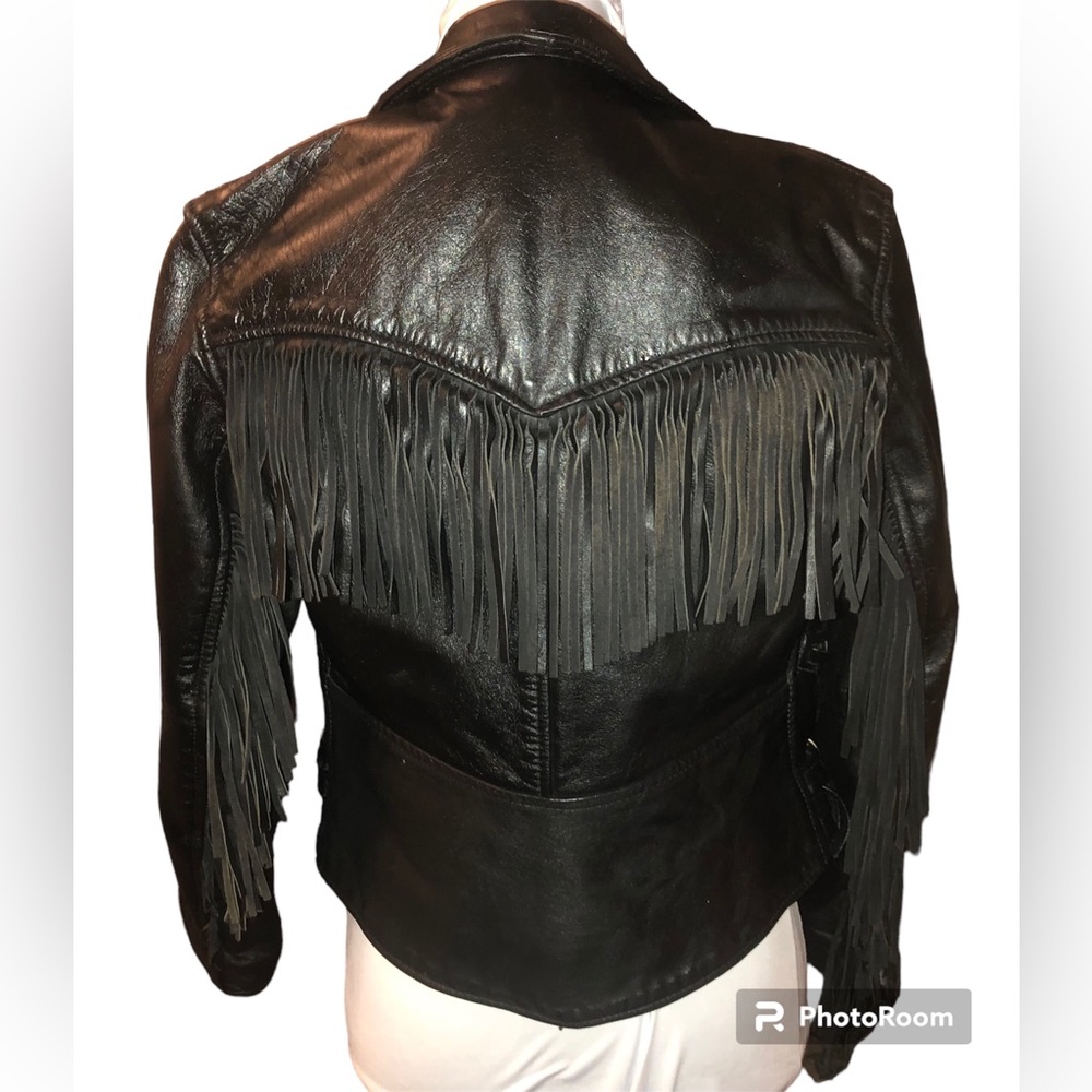 Vintage Black Leather Fringe Biker Jacket | Western Moto | Women’s 6